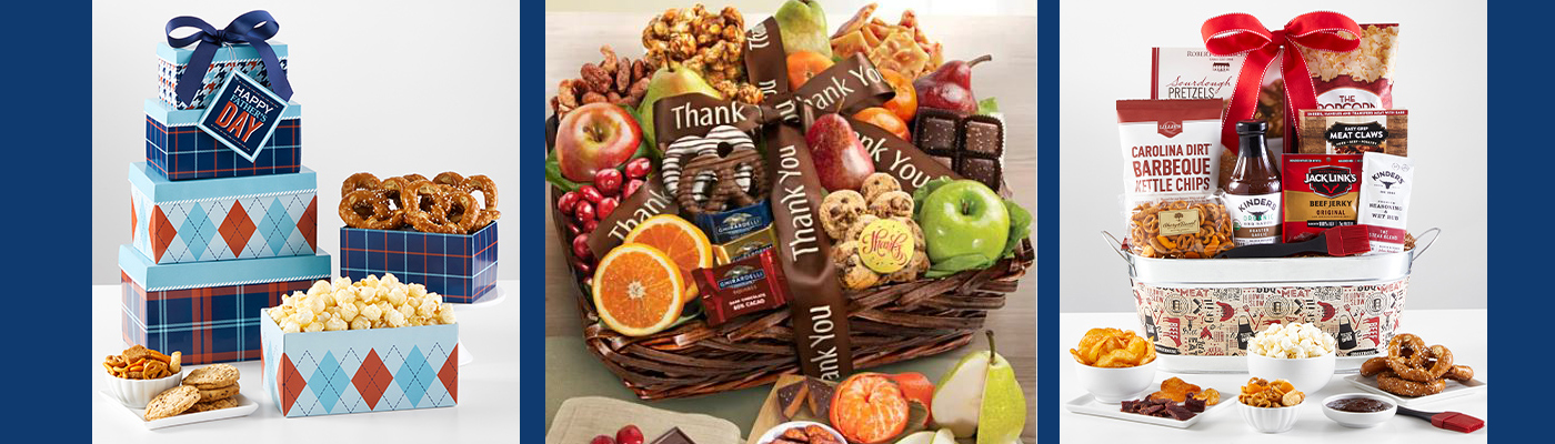 Three gift baskets are listed.